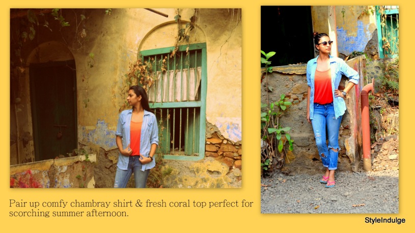 Coral Top-Chambray Shirt-Collage-2